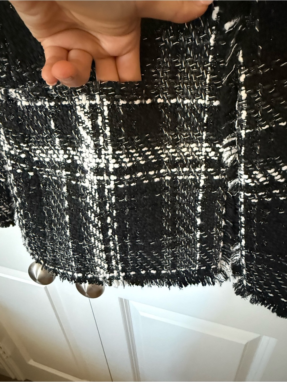Express Black & White Plaid Tweed Open Blazer - Picture 4 of 6